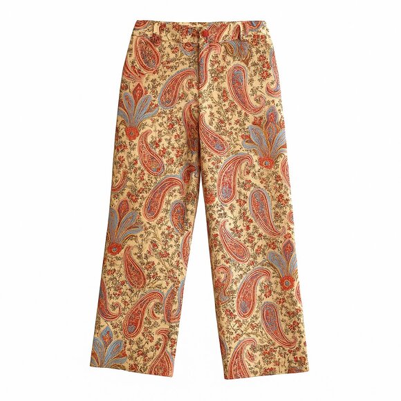 Vintage Talbots Paisley Crop Pants Size 4 (90s / Y2K) Stretch Cotton - Picture 1 of 7